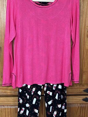 Cuddl Duds Women's S Pink Coffee Cup But First Coffee Pajama Set Sleepwear